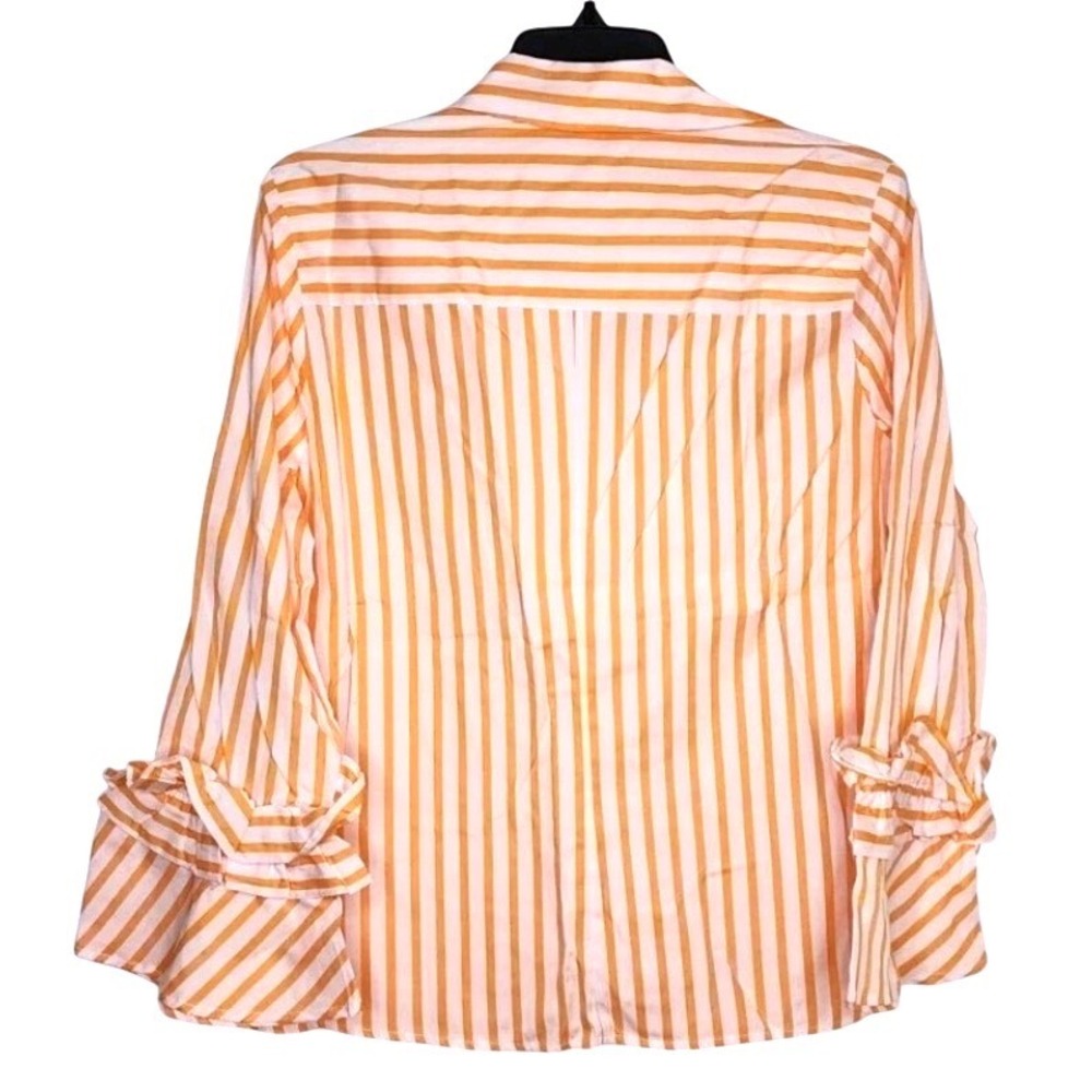 $228 NWT Anthropologie Harshman Selina Orange White Stripe Ruffle Shirt Sz SMALL - Picture 2 of 3